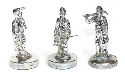 Lot 2108 - Three Chrome Plated Car Mascots Modelled as Miners with Pick Axes, comprising an unmarked...