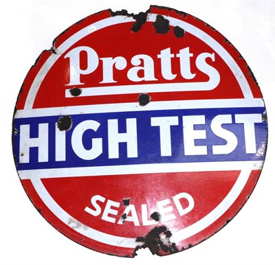 Lot 2114 - A Vintage Enamel Single-Side Circular Advertising Sign ";Pratts High Test Sealed";,with drill holes