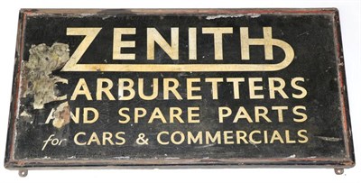 Lot 2117 - A 1920/30s Painted Wooden Car Sign ";Zenith Carburetors and Spare Parts for Cars and Commercials"