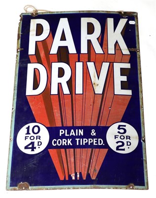 Lot 2118 - A Vintage Enamel Single-Sided Advertising Sign ";Park Drive Plain and Cork Tipped"; with...