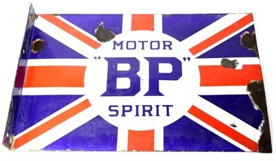 Lot 2121 - A ";Motor BP Spirit"; Double-Sided Enamel Sign, drilled mounting flange, assorted drill holes...