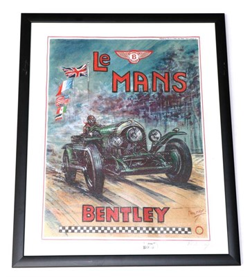 Lot 2123 - After Phil May ";Le Mans, Bentley Victory 1928 A giclee poster print, signed in pencil, 50cm by...