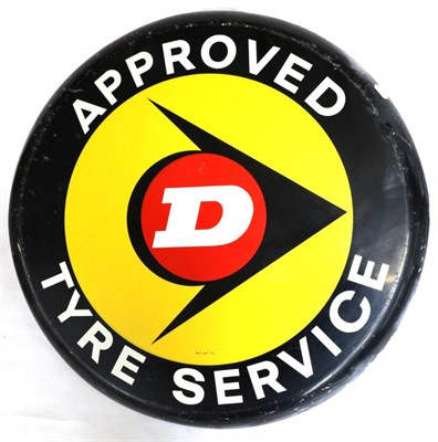 Lot 2126 - A ";Dunlop Approved Tyre Service"; Yellow and Black Circular Enamel Sign, four drill holes,...