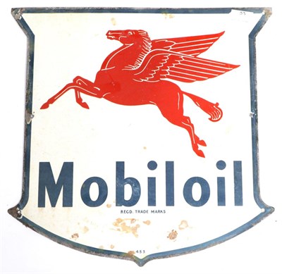 Lot 2128 - A ";Mobil Oil"; Single-Sided Enamel Advertising Sign, of shield shape form decorated with...
