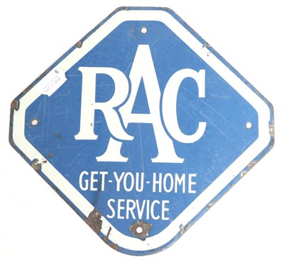 Lot 2129 - An ";RAC Get-You-Home Service"; Single-Sided Enamel Sign, of lozenge shape form, four drill...