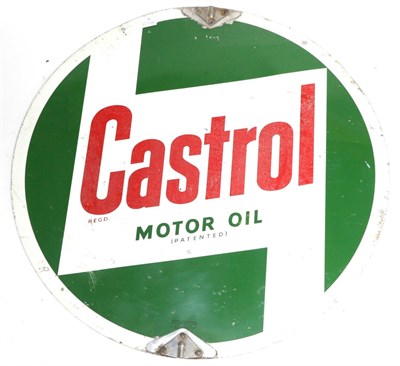 Lot 2130 - A ";Castrol Motor Oil"; Double-Sided Enamel Sign, of circular form, two metal mounting brackets for