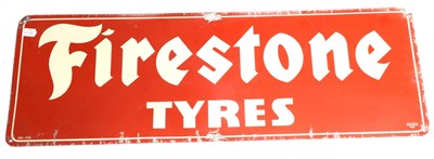 Lot 2133 - A ";Firestone Tyres"; Single-Sided Enamel Sign, cream writing, six drill holes, 30cm by 91cm...
