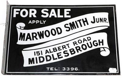 Lot 2136 - A ";For Sale Apply Marwood-Smith Jnr, 151 Albert Road Middlesbrough"; Double-Sided Enamel...
