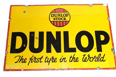 Lot 2137 - A ";Dunlop Stock The First Tyre in the World"; Single-Side Enamel Sign, various drill holes,...