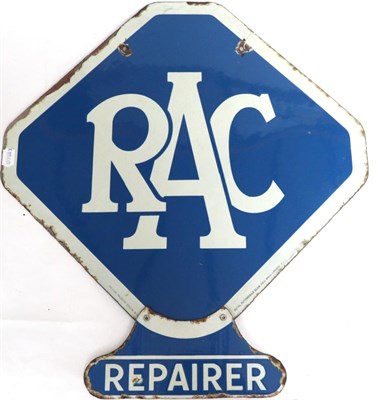 Lot 2138 - An ";RAC Repairer"; Blue Enamel Double-Sided Advertising Sign, of lozenge shaped form, two...