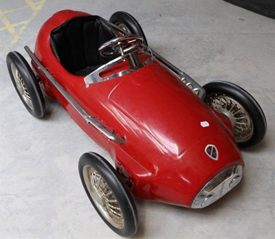 Lot 2145 - A Red Painted Metal and Tubular Chrome Pedal Car Modelled as a 1930s Alfa Romeo, with...