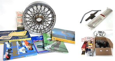 Lot 1024 - A Quantity of Car Spares and Collectables, to include a wire wheel suitable for an Austin...