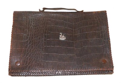 Lot 1025 - A Rare Brown Leather Crocodile Patterned Document and Route Map Case, with metal plaque stamped...