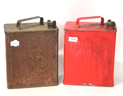 Lot 1026 - A Red Enamel Two Gallon Petrol Can, with riveted handle and original brass screw top stamped...