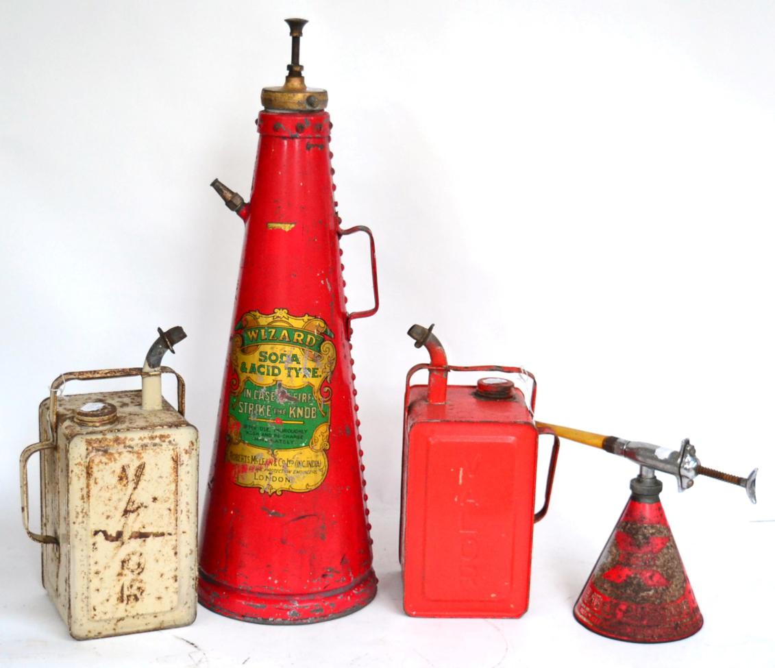 Lot 1034 - A Vintage Redex Additive Conical Shaped Dispenser, 24cm; a vintage metal and red painted Wizard...