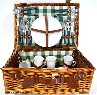 Lot 1038 - A Wicker Picnic Basket, reputedly from a Rolls Royce 2025, with green and white tartan...