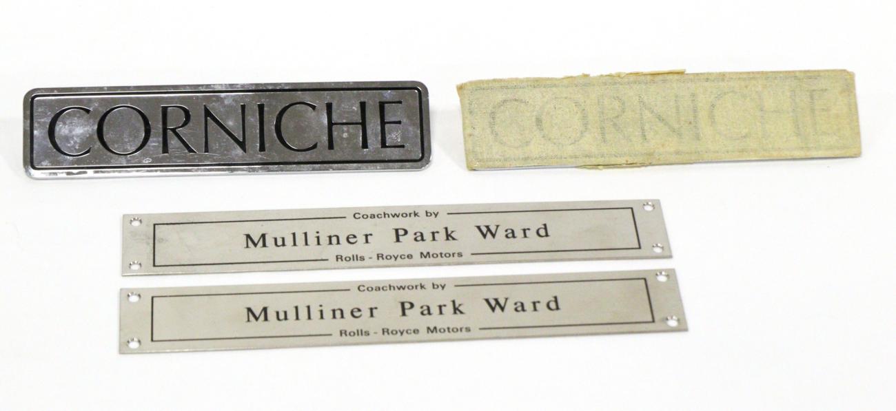 Lot 1047 - Bentley: a pair of Bentley Mulliner door sill step plates; a Bentley V85 badge; a Bentley W12...