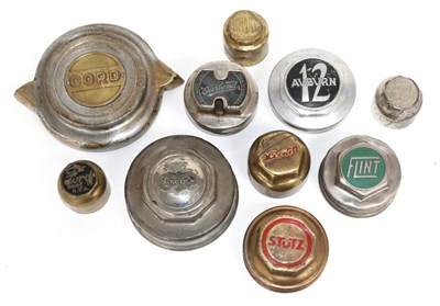 Lot 1059 - Ten Vintage Metal Hub Caps, to include Cord, Flint, Stutts, Overland, Rush, Ford (2), Maxwell,...