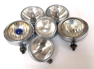 Lot 1060 - Three Pairs of Chrome Car Lamps, including a pair of Notek Roadmaster, one driving light and...