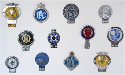 Lot 1062 - Twelve Assorted Chrome Car Badges, to include two RAC, two AA, Hawick & Border Car & Motorcycle...