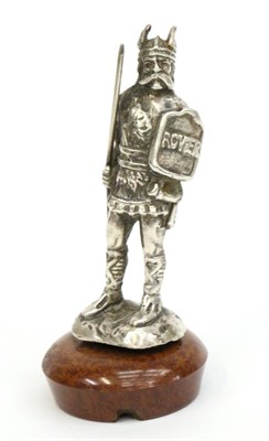 Lot 1080 - A 1920s Nickel Plated on Brass Car Mascot modelled as a Rover Standard Viking, holding a spear...