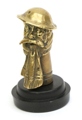 Lot 1088 - A 1914-1918 WWI&nbsp;Brass Car Mascot in the form of Old Bill, bust profile with helmet signed...