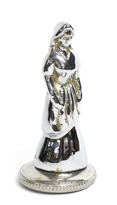 Lot 1099 - A Chrome on Brass Joan de Arc Car Mascot, mounted on a circular radiator cap, 15cm high...