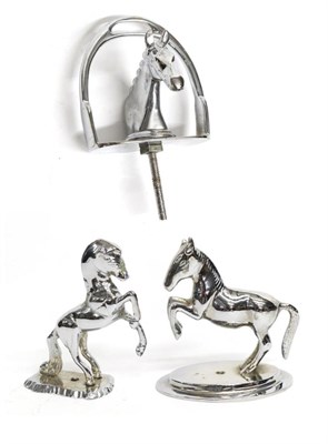 Lot 1118 - Three Chrome Car Mascots in the form of Horses, two modelled rearing, the other as a head...