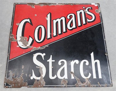 Lot 1122 - A Black and Red Single-Sided Enamel Advertising Sign: Colman's Starch, with assorted drill...