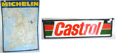 Lot 1123 - A Castrol Enamel Double-Sided Hanging Sign, 20cm by 77cm; and a Michelin single-sided enamel map of