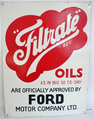 Lot 1127 - A Metal Single-Sided Advertising Sign: Filtrate Oils as in 1910 So To-Day are Officially...