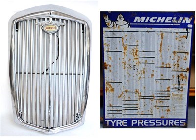 Lot 1129 - A Michelin Blue Enamel Single-Side Tyre Pressure Sign, 87cm by 62cm; a Michelin Enamel Single-Sided