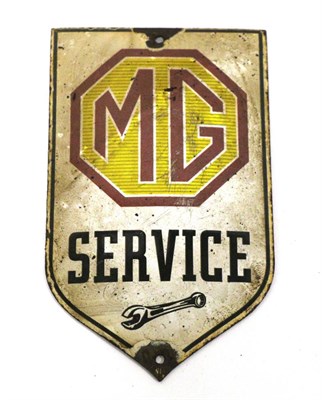 Lot 1132 - A Porcelain Enamelled Metal Advertising Plaque for MG Service, with two metal drill holes,...