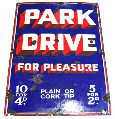 Lot 1135 - A Vintage Blue Enamel Single-Side Advertising Sign: Park Drive For Pleasure, with assorted...