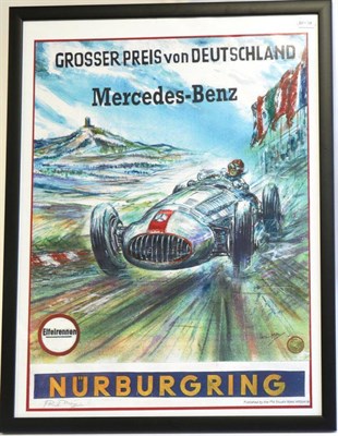 Lot 1146 - After Phil May ";Grosser Preis von Deutschland Mercedes-Benz Nurburgring"; Colour poster print,...