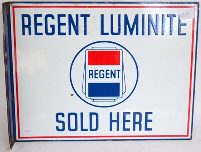 Lot 1149 - An Enamel Double-Side Advertising Sign: Regent Illuminite Sold Here, with mounting flange, 35cm...