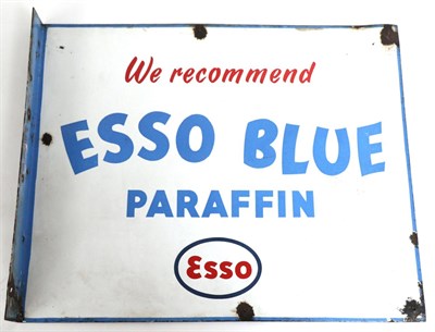 Lot 1150 - An Esso Double-Sided Enamel Advertising Sign: We Recommend Esso Blue Paraffin, with mounting...