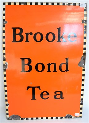 Lot 1151 - An Orange Enamel Single-Sided Advertising Sign: Brooke Bond Tea, with black and white chequered...