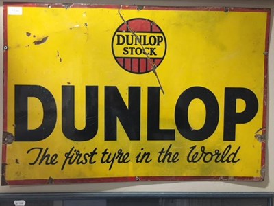 Lot 1154 - A Dunlop Single Sided Enamel Advertising Sign, Dunlop stock the first tyre in the world,...