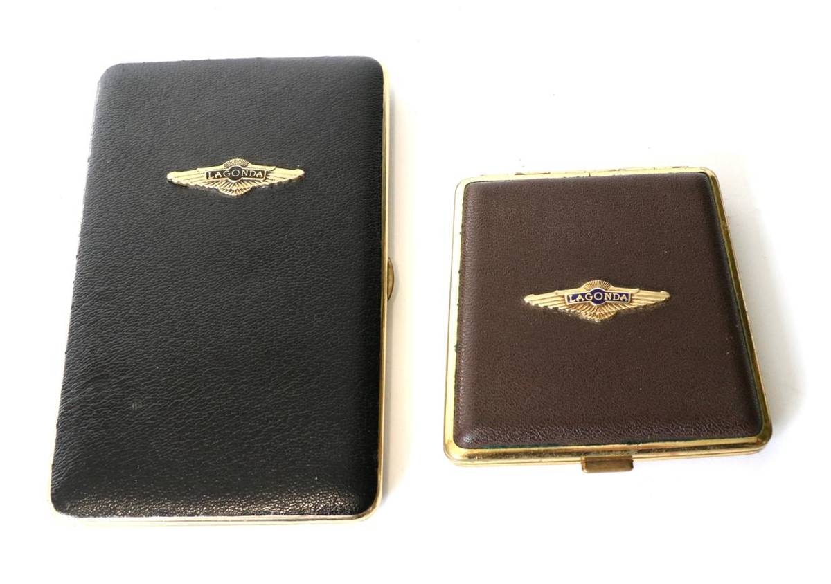 Lot 3 - A Lagonda Black Leather and Gilded Folding Cigarette Case, the interior with hinged clip...
