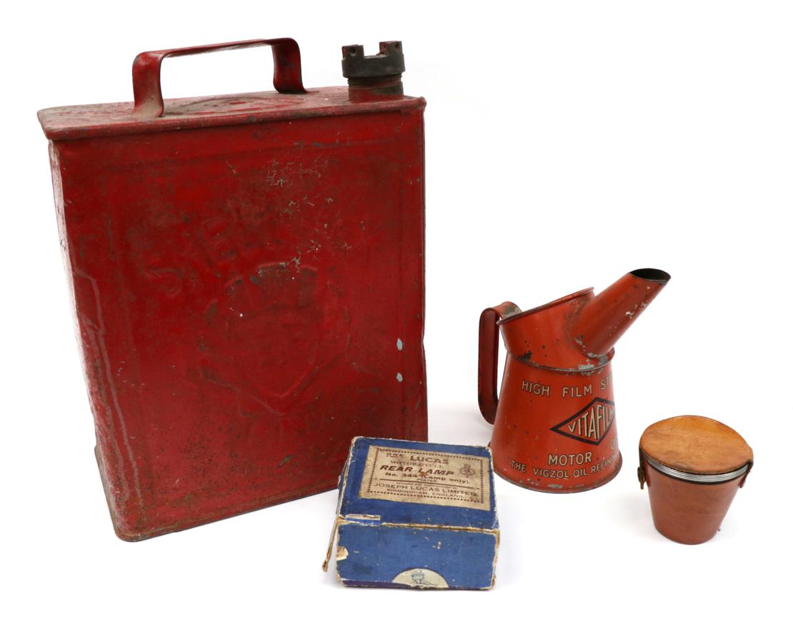 Lot 23 - A Vintage Red Painted Shell-Mex Petrol Can, stamped Shell-Mex Bp Petroleum Spirit Highly...