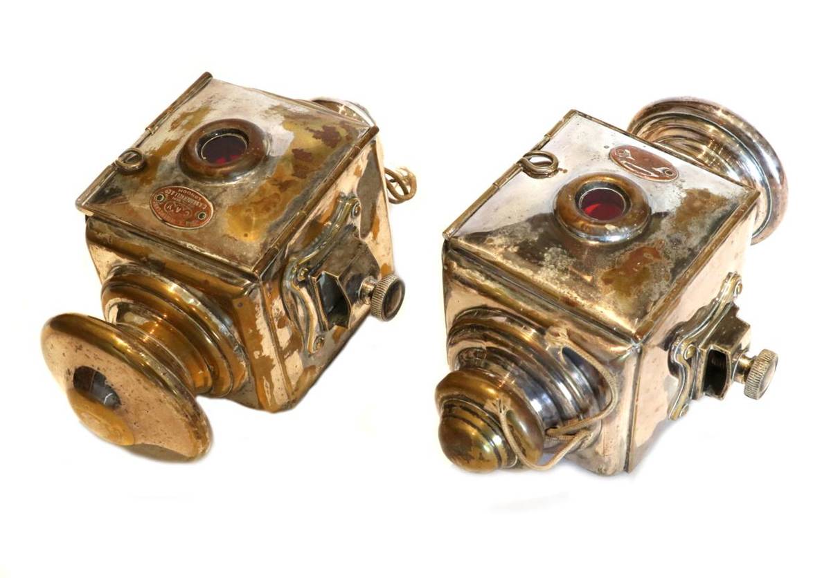 Lot 35 - A Pair of Early Silver Plated on Copper Motoring Lamps, by C A Vandervell Co, London, bearing...