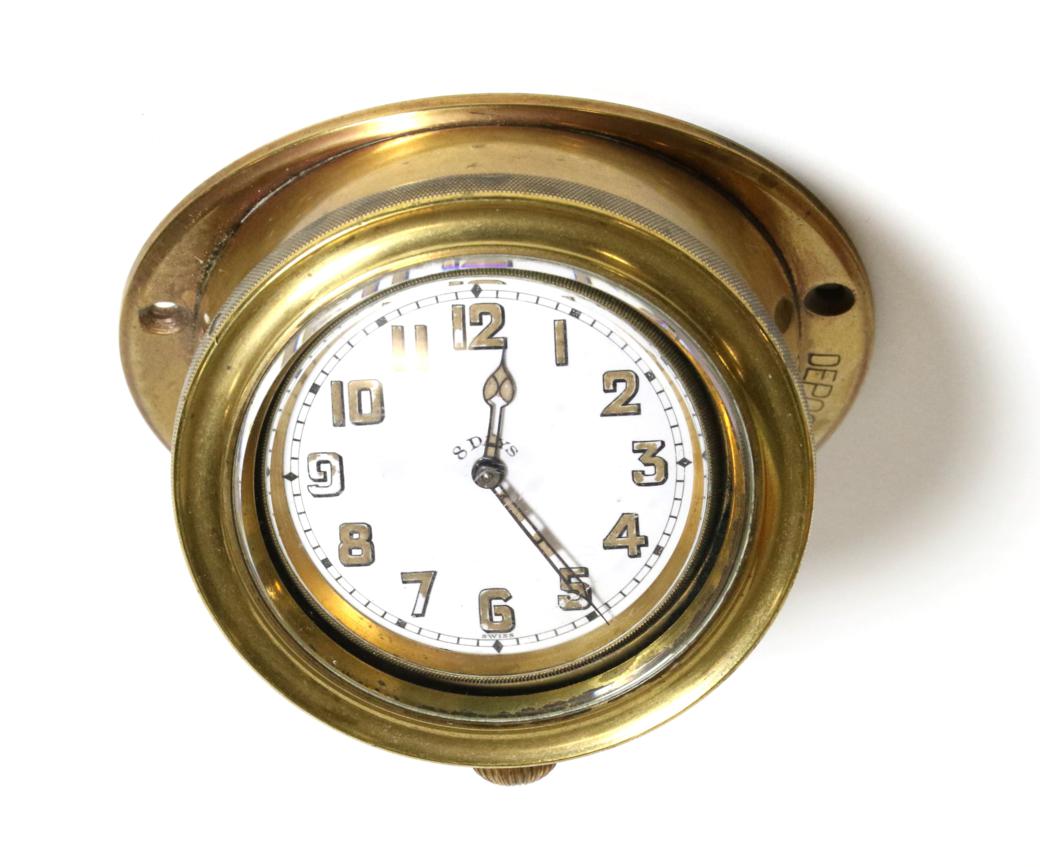 Lot 36 - A Doxa 8-Day Car Clock, Swiss made, over-sized Goliath pocket watch/clock, the silver plated...