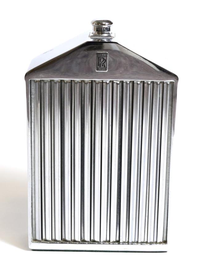 Lot 38 - A Ruddspeed Chrome Plated Flask modelled as a Rolls-Royce Radiator, with screw cap and grille...
