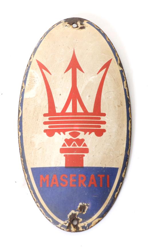 Lot 56 - A Porcelain Enamelled Oval Shaped Maserati Dealership Advertising Plaque, to promote Maserati...