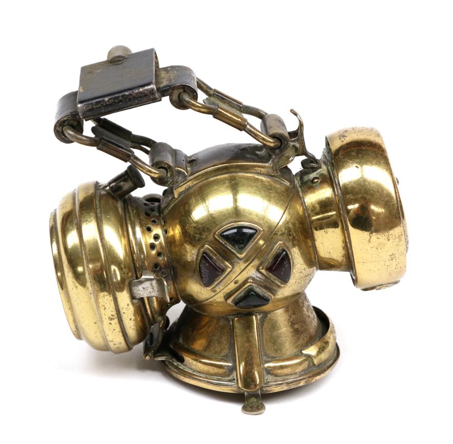 Lot 66 - An Early 20th Century Joseph Lucas Microphote Brass Bicycle Lamp, with pivoting mounting...