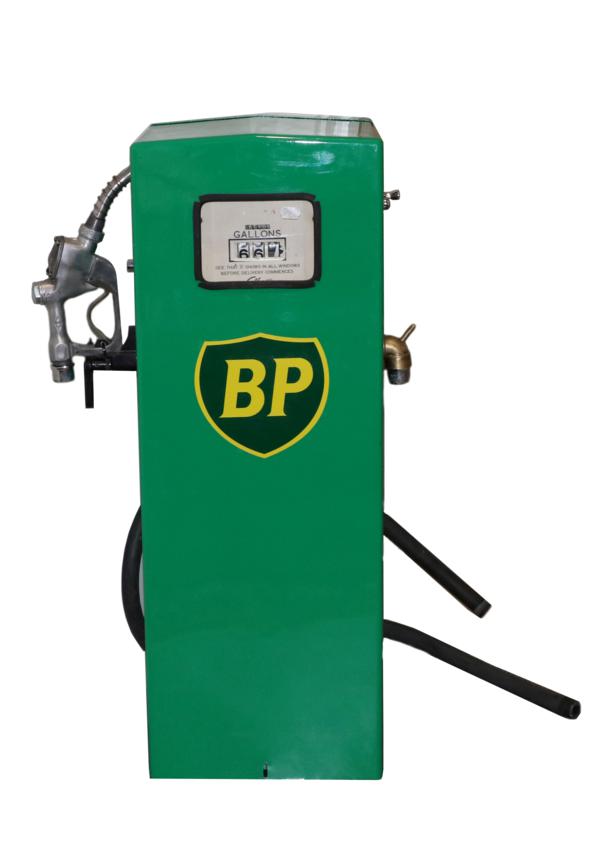 Lot 67 - A BP Petrol Pump, repainted green with BP shield emblem, the dial with rotating numbers and...