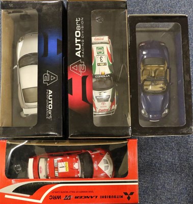 Lot 77 - Autoart 1:18  Scale Models Porsche 911 GT2, Porsche Boxster S, Mitsubishi Lancer VI WRC and...