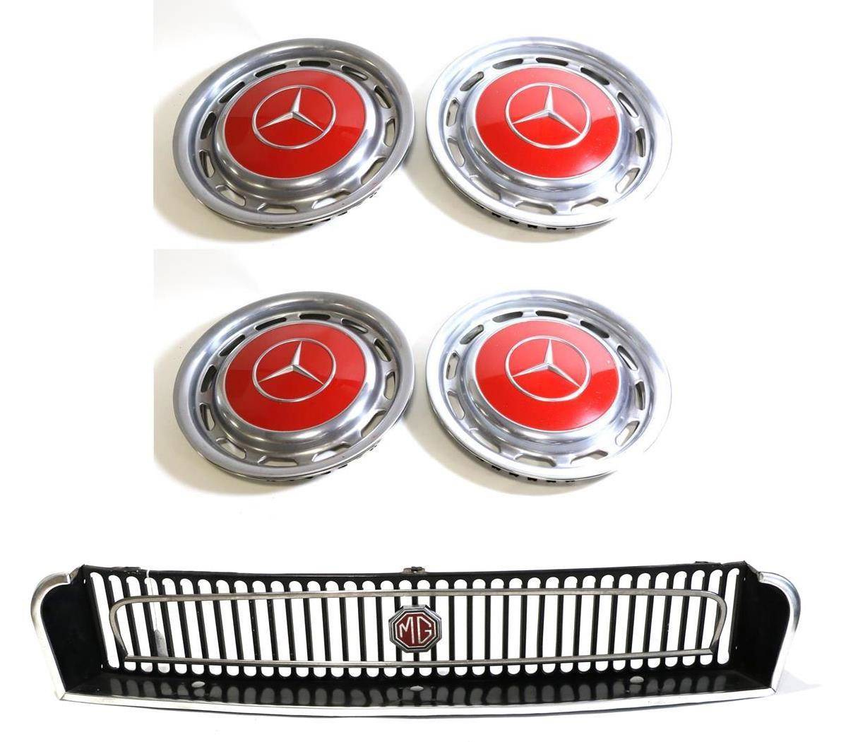 Lot 93 - A Chrome and Black Painted Front Grille from an MGB Motor Car, 98cm wide; and A Set of Four Chromed