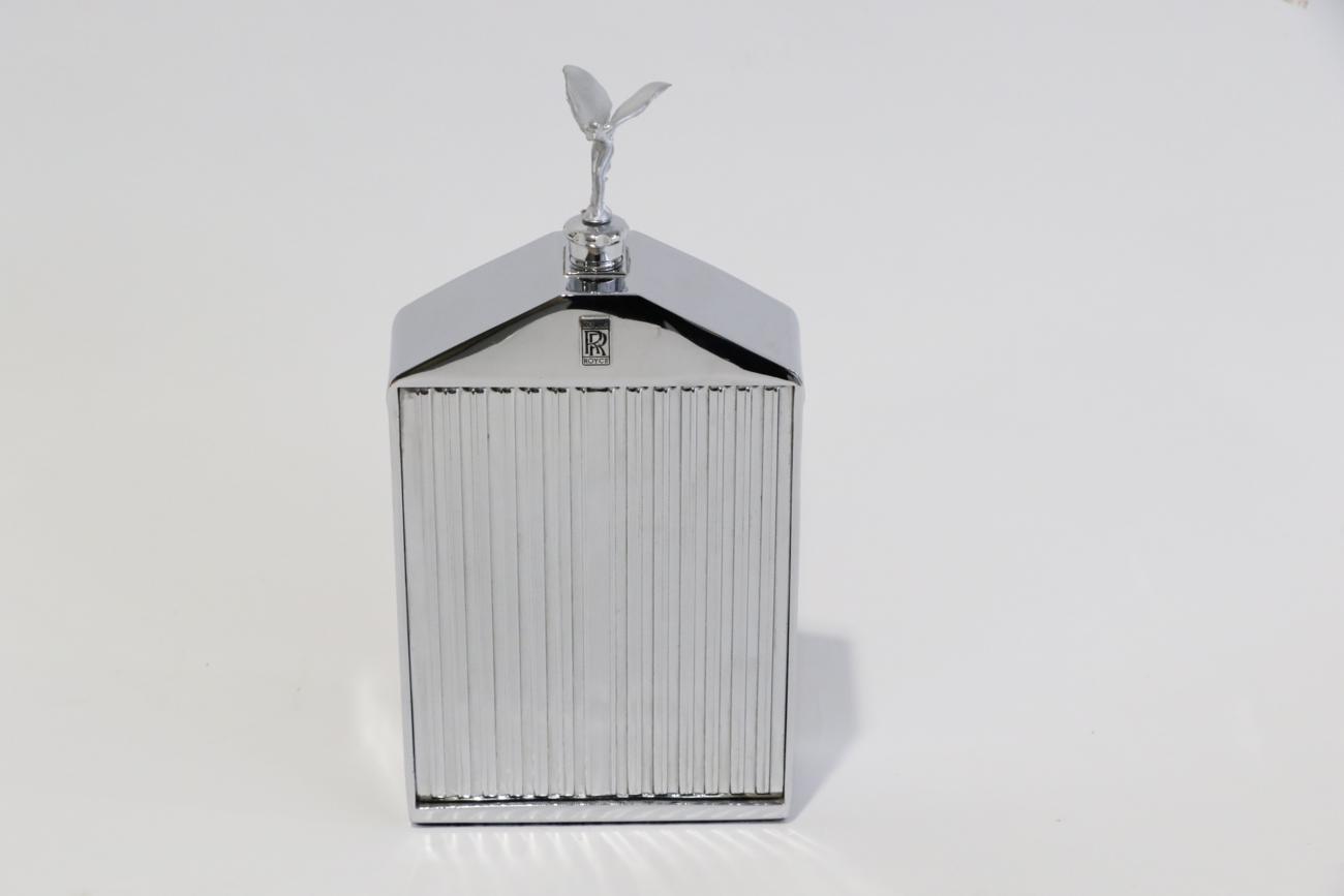 Lot 102 - A Ruddspeed Chrome Plated Flask modelled as a Rolls-Royce Radiator, with screw cap and grille...